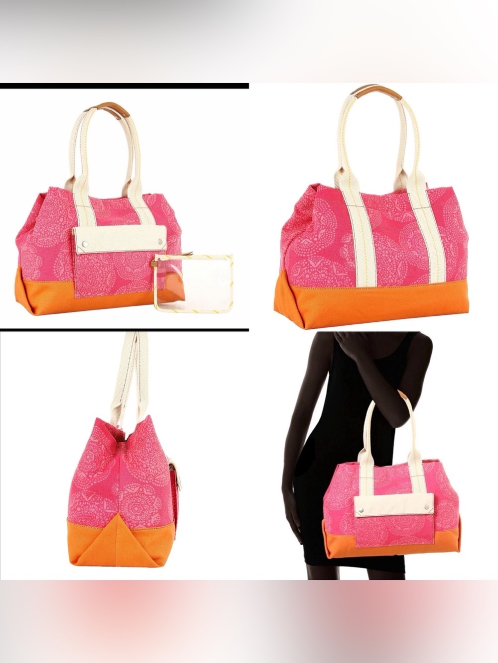 Fossil Lena Summer Shopper Tote Bag – Yellow Pink Orange Beach Travel Carryall